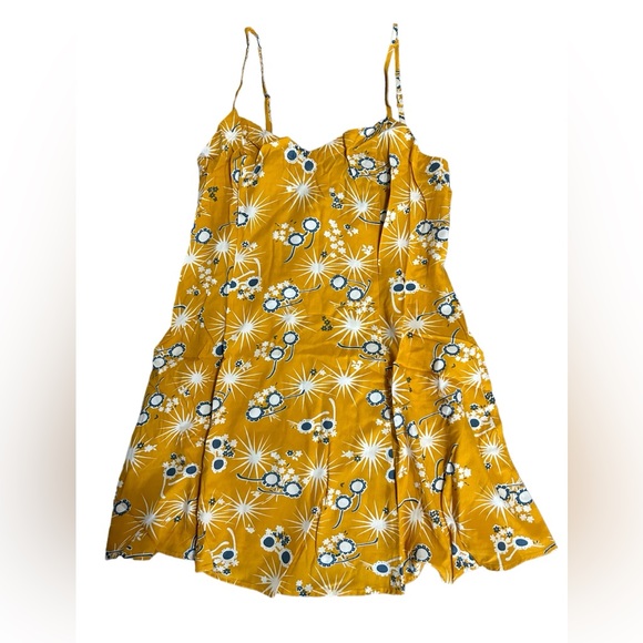 ModCloth On Cloud Nineties Yellow Printed Shift Mini Dress NWT Size Large - Picture 2 of 9